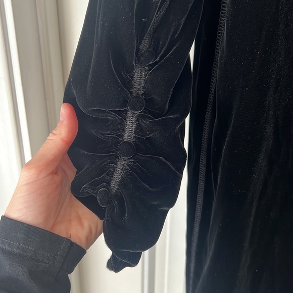 Vtg 90’s Andrea Jovine Black Velvet Victorian Goth Split Long Tunic Button Top S - Picture 4 of 9
